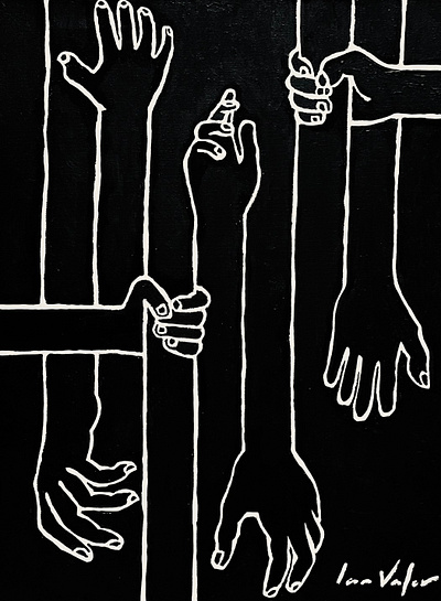 Arm In Arm black and white hands minimal painting