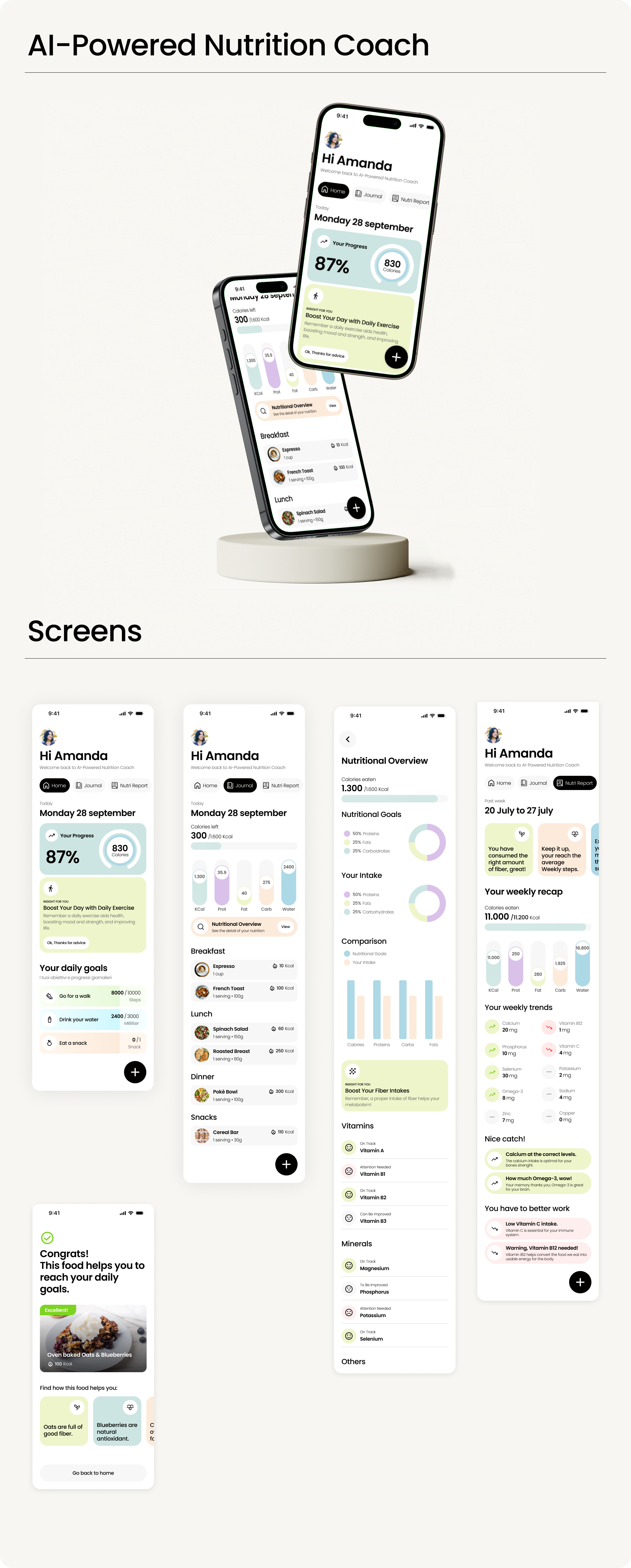AI-Powered Nutrition Coach App UI Design ai app ai app ui ai app ui design ai design app app design app designer branding branding designer business logo coach app design graphic design logo motion graphics product designer ui design ui designer ux design ux designer