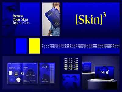 Introducing [Skin]³ – Concept for elevated skin renewal branding blue brand identity brand style branding clean contrast cosmetic cosmetics dark graphic design health icons identity illustration logo skin skincare vibrant yellow young