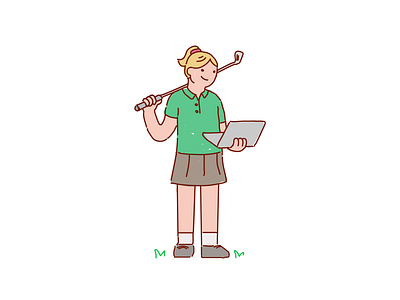 Golf illustration character girl golf golf club golfer illustration illustrations laptop meeting remote remote work sketch vector woman work work from home zoom