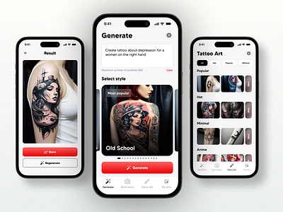 Personalized AI Tattoo Assistant App ai application design artificial intelligence clean ios design mobile app tatoo ui ux