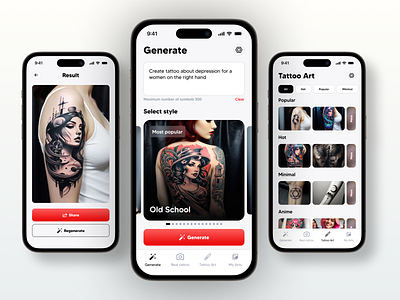 Personalized AI Tattoo Assistant App ai application design artificial intelligence clean ios design mobile app tatoo ui ux