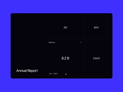 Annual Report - Hover Reveal 👀 ✨ black blue branding dark desktop facts flex hover interaction mouseover number report scale stock type