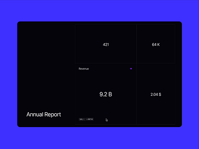 Annual Report - Hover Reveal 👀 ✨ black blue branding dark desktop facts flex hover interaction mouseover number report scale stock type