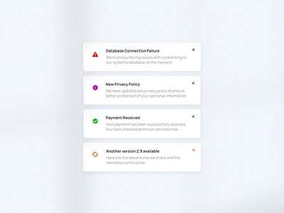 Alert notifications alert component error feedback info message minimal notification skeuomorphism snackbar success system toast ui warning web design