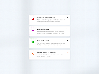 Alert notifications alert component error feedback info message minimal notification skeuomorphism snackbar success system toast ui warning web design