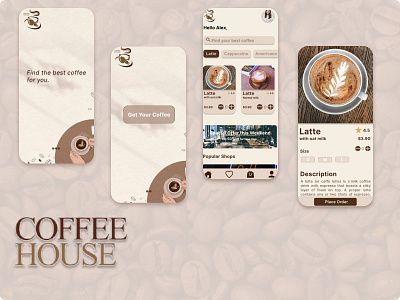 Coffee House animation application branding graphic design mobile ui ux