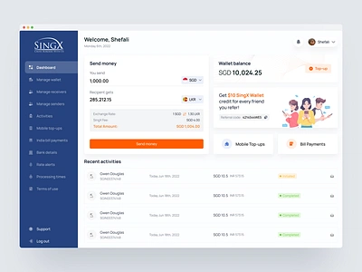 SingX - Cross-border Fund Transfer Portal branding fund transfer payment portal ui ux design website design