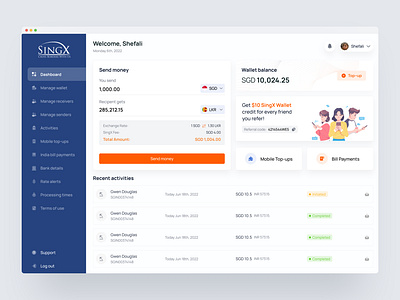 SingX - Cross-border Fund Transfer Portal branding fund transfer payment portal ui ux design website design