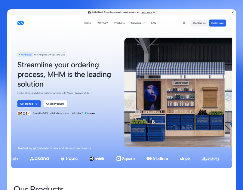 Mega Haveron Mulia - FMCG Landing Page design fmgc foodsupply landingpage marketing mhm supplychain typography ui ux website