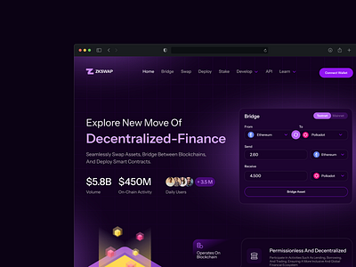 ZKSWAP - DeFi Platform Landing Page app bitcoin blockchain branding crypto app cryptocurrency currency defi design finance invest landing page money swap ui ui design ux design wallet web website design