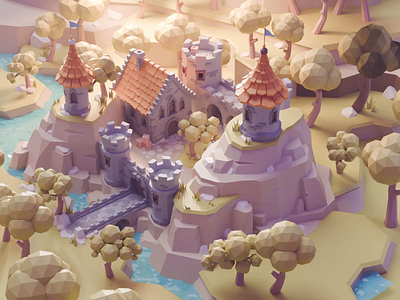 Low Poly Castle Tutorial 3d blender castle diorama illustration isometric lowpoly medieval process render tutorial