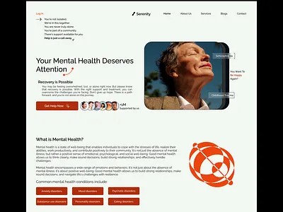 Serenity mental health website branding design desktop logo mental health mobile orange product design typography ui ui design ux view website