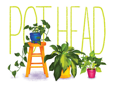 Pot Head Illustration adobe fresco bright colors color digital painting fresco funny house plant house plants illustration plant lady plants pot head texture