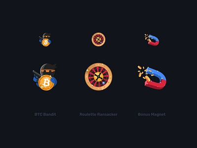 Colored icons for a game project #6 bandit bonus btc casino design face game graphic design icons illustration looser magnet money poker roulette ui win winner