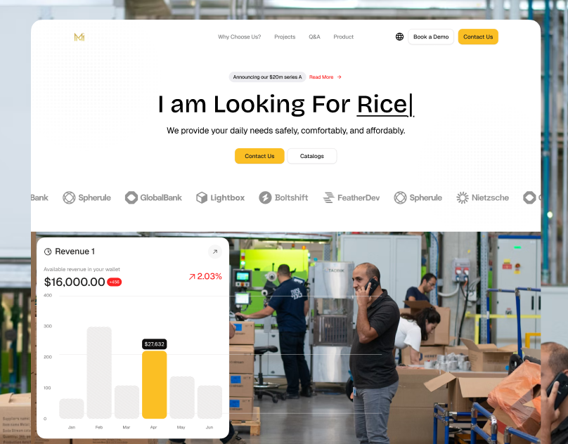 Merantau Mandiri - FMCG landing page branding bussines client design fmcg fmgc foodsupply inventory landingpage mandiri merantau mm supplychain typography ui ux website work