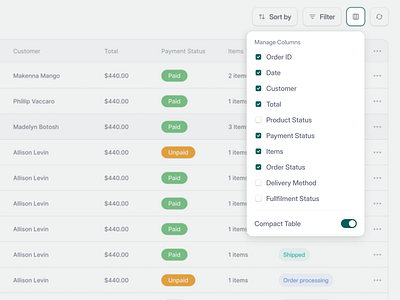 E-Commerce Saas Web App Dashboard - Filter Options component dashboard desktop dropdown ecommerce filter marketing product design saas saas product design sales sales analytics table table view tiptool ui ui component uiux ux web app