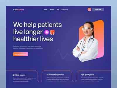 CareSphere - Medical Landing Page appointments clinic design doctor fitness health health care hospital landing page medical medical care medical clinic medical landing page medical website service ui uiux ux web design website