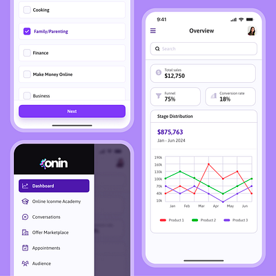 Online Income (Onin) - UI/IUX - Webinars Management android app app design apple design designer dribbble interface ios light theme minimal mobile app mobile app design ui uidesign uiux ux ux ui design