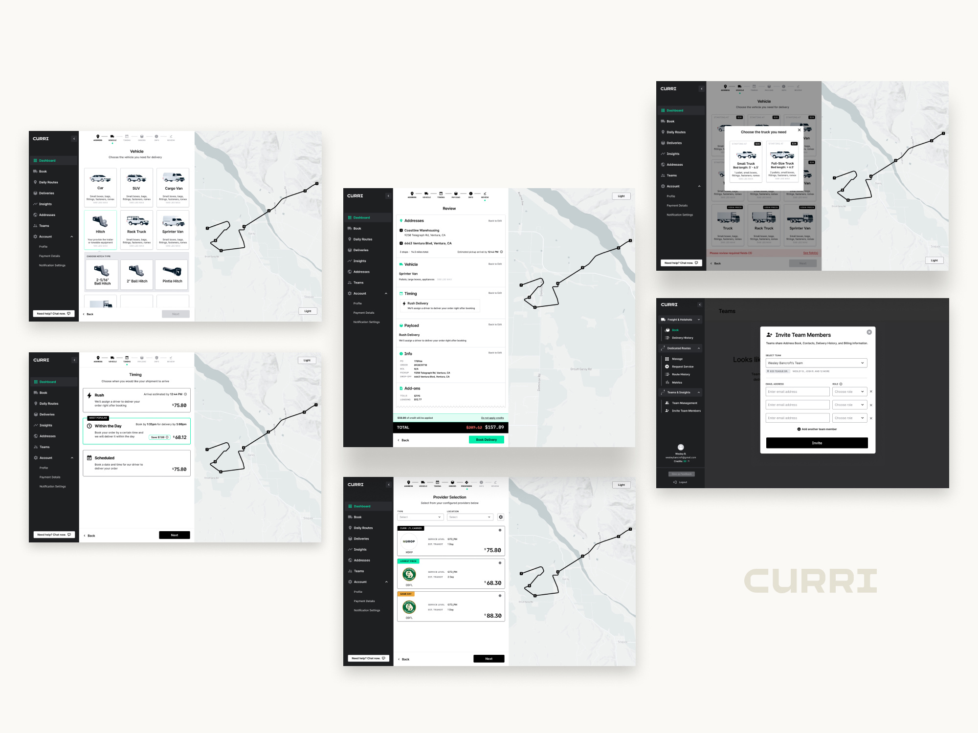 Curri | Customer Booking Funnel booking brand branding construction design identity illustration logistics logo people shipping typography ui web