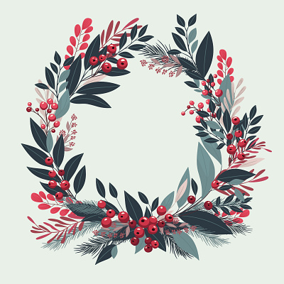 Winter decorative wreath christmas christmas twigs christmas wreath composition december decorative festive frame garland green leaves holiday merry christmas red berry vector illustration winter winter wonderland wreath xmas xmas border xmas frame