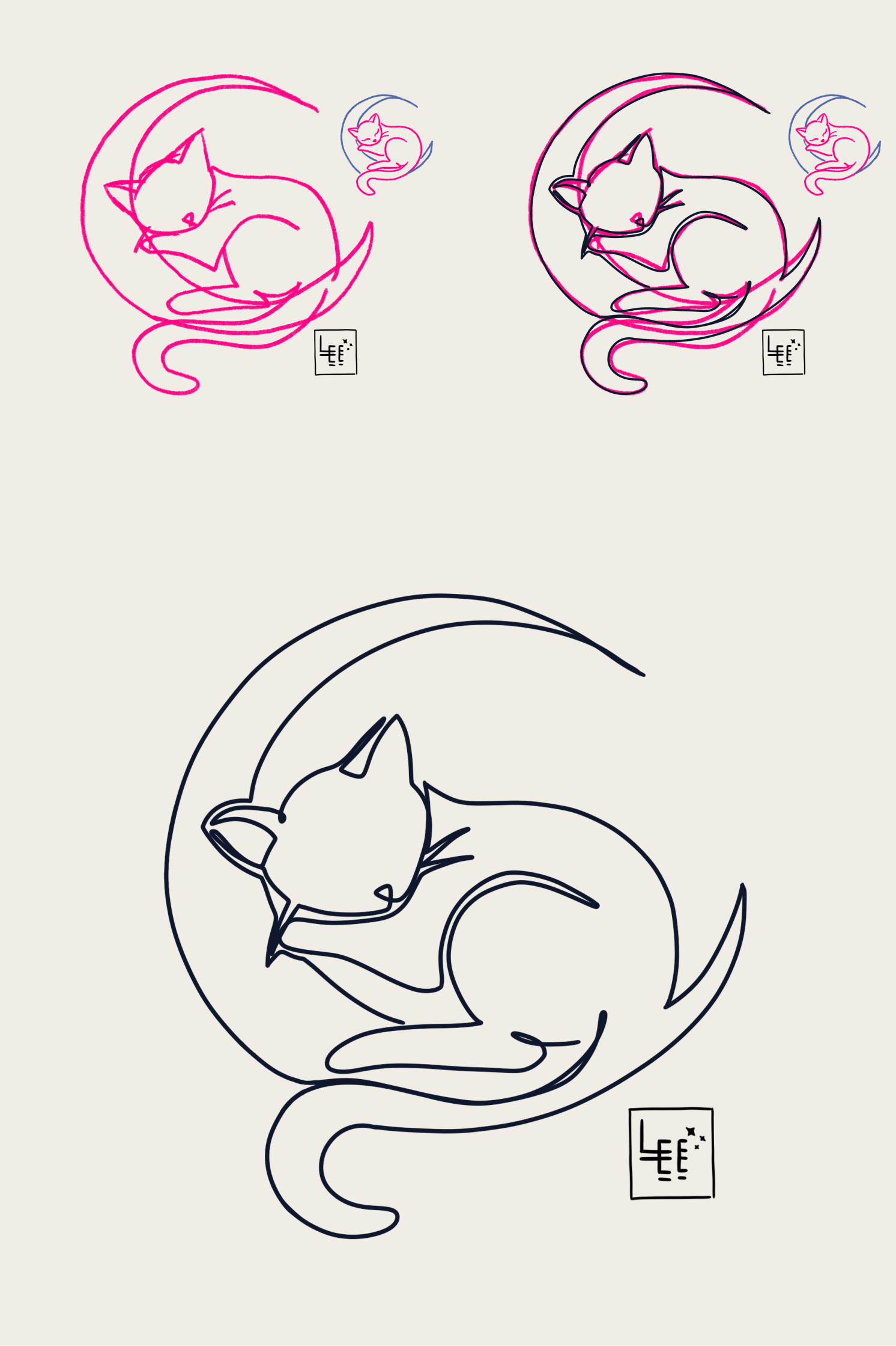 One-Line Art - Moon Cat character design design drawing illustration one line art print procreate