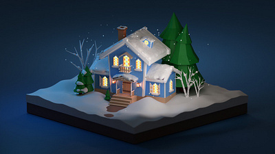 Winter Wonderland 3d art blender cabin christmas cozy environment house illustration landscape low poly nature snow winter