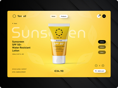 Tanquil - Product page branding color cosmetics design ecommerce graphic design logo product sunscreen ui uidesign ux uxdesign website yellow