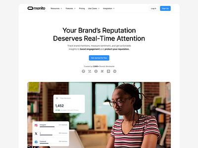 Monito - Social Media Monitoring Platform blue branding design hero landing page minimal social media ui ux web web design