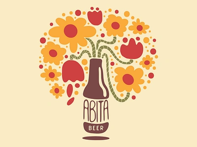 Abita Beer Flower Vase Illustration beer bottle label beer can branding daisy flat design flowers hand drawn illustration logo mid century new orleans north carolina petal retro rose screenprint tee design tee shirt vines vintage