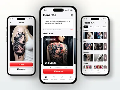 Personalized AI Tattoo Assistant App ai ai app app appdesign application application design graphic design light mode app mobile mobile app mobile app design mobile design ui uiux ux
