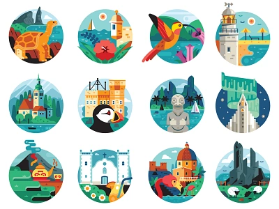 World Islands Travel Icons bled famous flat design geographic geometric icons illustration islands mediterranean scenes travel traveling world