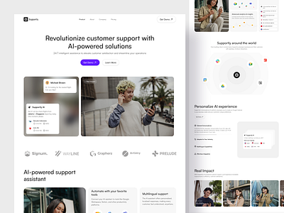 Supportly - Customer Support Landing Page ai chatgpt customer customer service customer support design mobile app ui design uiux