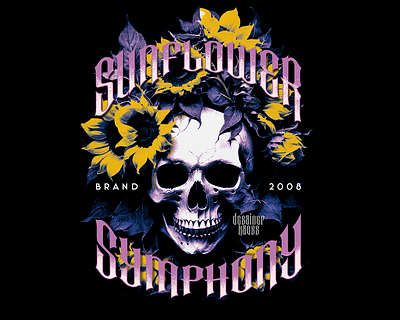 SUNFLOWER SYMPHONY | design for sale boldart customapparel design design for sale exclusivedesign graphic design graphictee illustration imaginativeart skull art streetwear design sun flower t shirt design