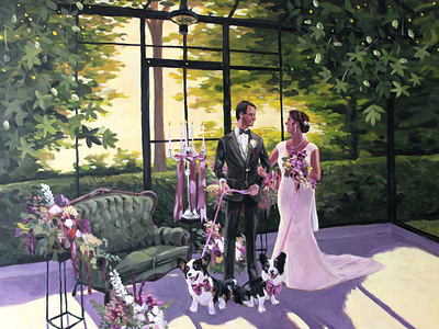 Live wedding painting - moody, greenhouse, corgi corgi greenhouse live painter live wedding painting portrait wedding wedding couple wedding painting