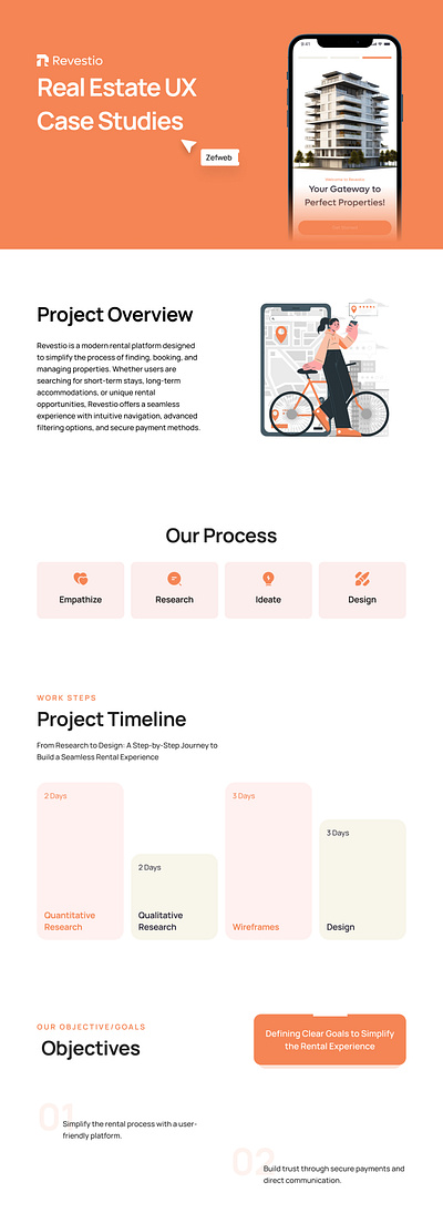Revestio- Real Estate UX Case Studies case study design thinking interaction design interactive prototype journey mapping location based features minimalist design mobile app navigation design persona development product design property booking real estate app responsive design simplified ui user experience user research user testing uxui visual design