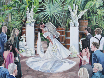 Dip kiss live wedding painting | realistic, detailed, greenhouse dip kiss greenhouse live painter live painting live wedding painter wedding wedding couple wedding painting