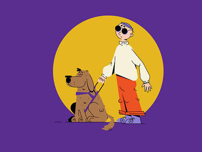 Man with a guide dog blind character dog guide illustration man