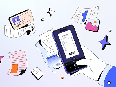 Scan Your Documents app art colorful design device docs documents files flat folder illustration illustrator mobile modern outline phone photo scan style tool