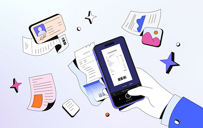 Scan Your Documents app art colorful design device docs documents files flat folder illustration illustrator mobile modern outline phone photo scan style tool