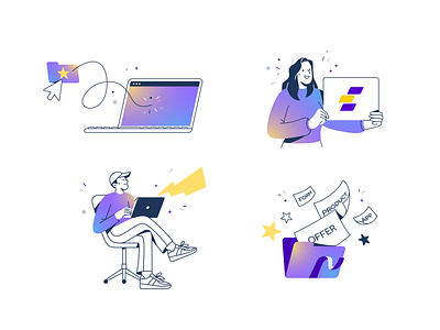 Everflow Brand Illustrations p.1 app art brand illustration character colorful design device flat gradient illustration illustrator laptop marketing outline productivity