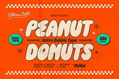 Peanut Donuts - Retro Bubble Font 60s bold brand branding bubble chunky classic cute font fun funky hamburger logo logotype packaging pizza retro typography vintage