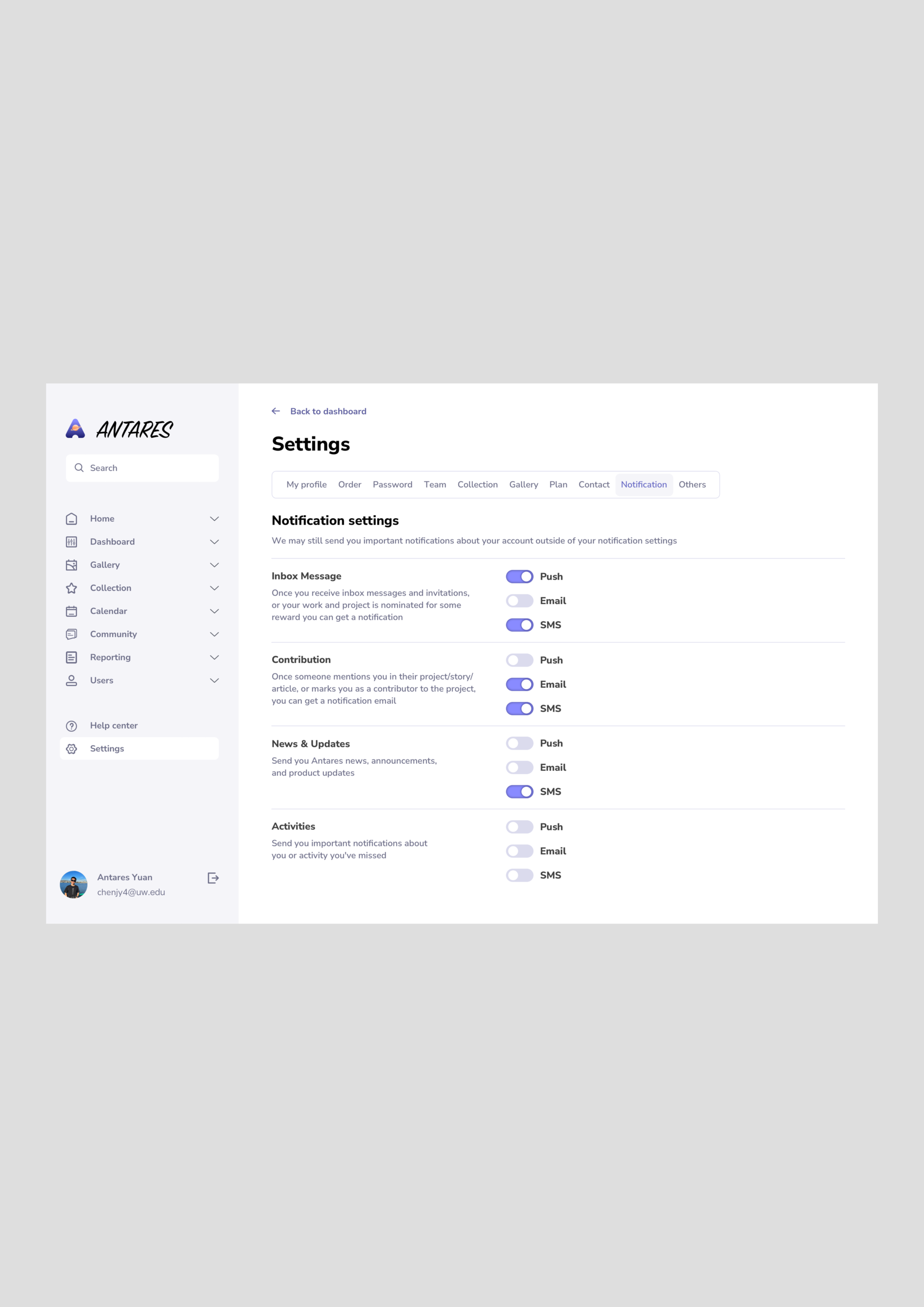 Day 007: Setting page of Antares website branding dailyui design graphic design illustration settings ui ux