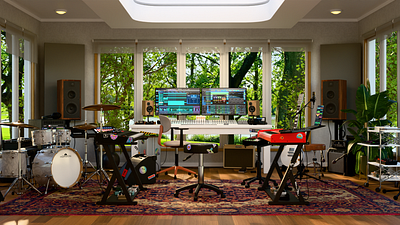 House Record Studio 3d ai blender illustration modeling music record studio ui