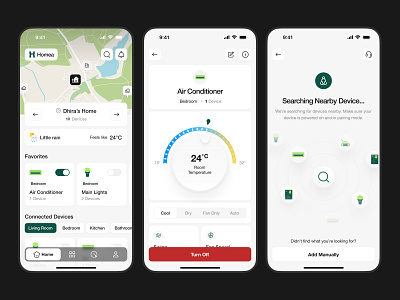 Homea - Smart Home App air conditioner app automation controler design device green home internet of things iot light mode mobile nearby remote smart device smart home ui ui design uiux