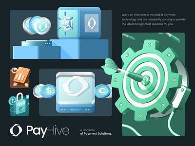 PayHive - A Universe of Payment Solutions Illustrations 3d 3d art bank branding dimetric graphic design illustration isometric logo design payment payment gateway secure