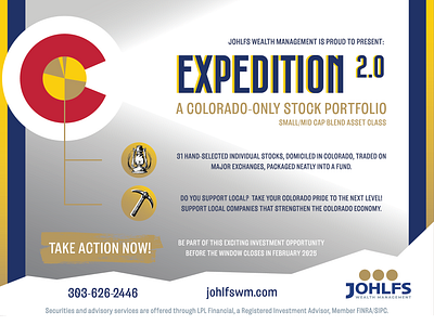 Johlfs Expedition 2.0 Advertisement advertisement brand design branding campaign colorado colorful denver design financial gold gold rush graphic design illustration investment logo marketing mining portfolio vector wealth management