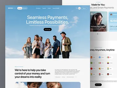 BriskPay: The Future of Payments bank banking design finance interface landing page payment ui ui design user interface ux ux design web web design website website design