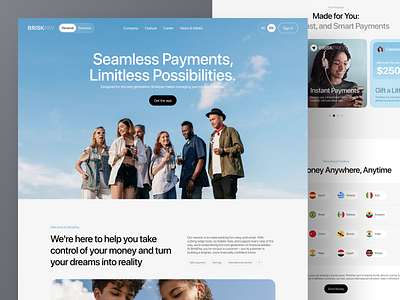 BriskPay: The Future of Payments bank banking design finance interface landing page payment ui ui design user interface ux ux design web web design website website design