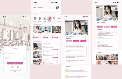 Beauty Services App animation app art branding design figma flat graphic design icon illustration illustrator logo minimal typography ui ux vector web web design website